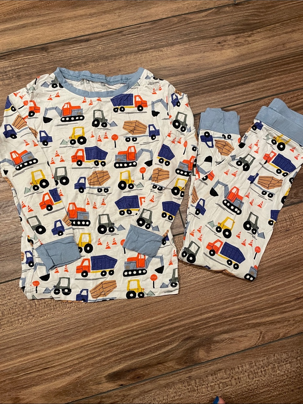 Little Sleepies Construction Truck PJ Set - White, Blue & Orange